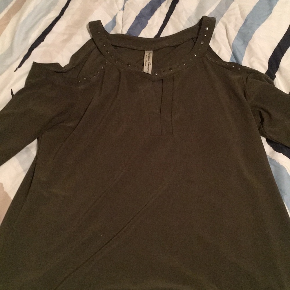 Off the shoulder green top